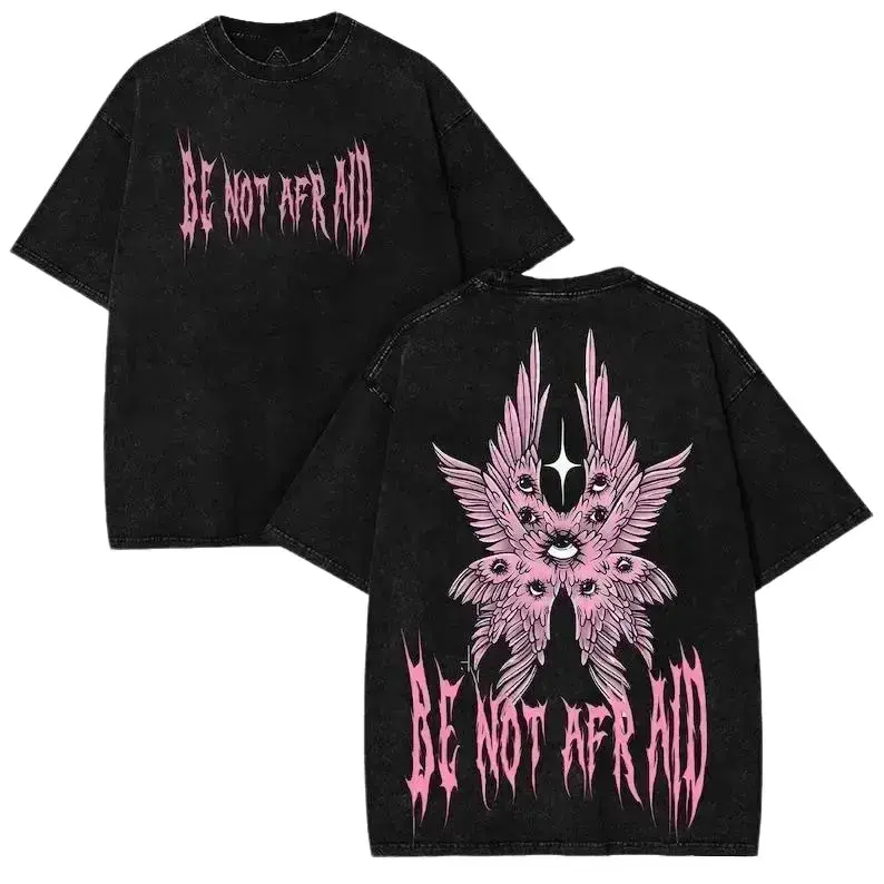 100% Cotton Be Not Afraid Pink Seraphim Wings Graphic Tee. KM Washed Gothic Angelic Streetwear Top for Women. Funny Whimsical Clothes Alt Aesthetic Vintage Y2K Oversized T Shirts. Cute Trendy Summer Casual Unique Good Graphic T-Shirt Gifts for Her!