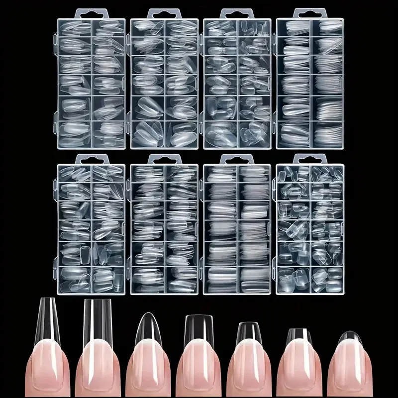 120 Pieces of Transparent Coffin/Mandarin/Aprilion/Square/Oval/Other Shape Style Boxed Nails, 12 Different Sizes Full Cover Acrylic Press-On Nails, Suitable for Home DIY Nail Art and Nail Salons, or as a Gift for Women's Nail