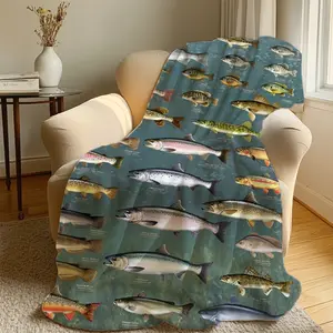 Vintage Fish Illustration Throw Blanket Nature Inspired Soft Blanket for Bed Extra Large Machine Washable All Season Flannel Anti Seasonal Blanket Comfort for Home Office Travel & Camping Gifts for Women Girls Friend