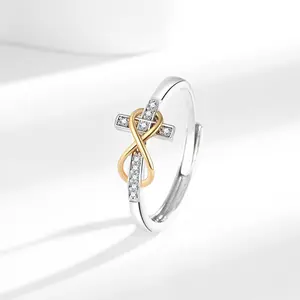 Infinity Cross Ring Stainless Steel Two-Tone Adjustable Cross Women's Jewelry
