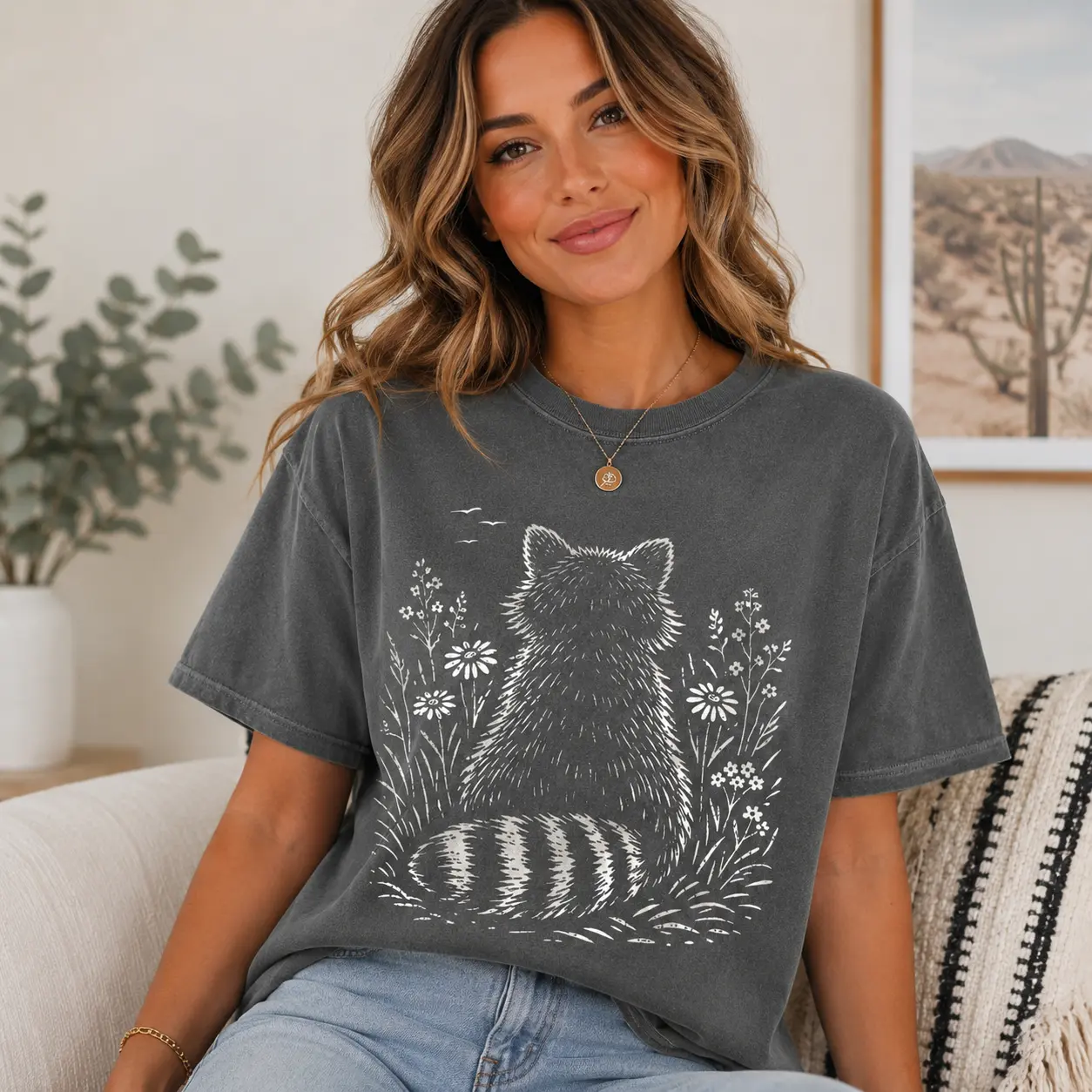 Comfort Colors Woodland Raccoon Flowers Shirt, Cottagecore Nature Botanical Graphic Tee, Forest Animal Shirt, Vintage Raccoon T-Shirt, Wildflower Aesthetic Apparel, Nature Lover Gift