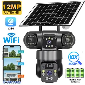 Solar WiFi Security Camera with Spotlight, Triple Lens with Triple Screens 1080P HD Clear Picture PlR MotionDetection Color Night Vision Waterproof Black Security wireless Camera Dual lenses no dead ends Automatic Tracking wireless deals