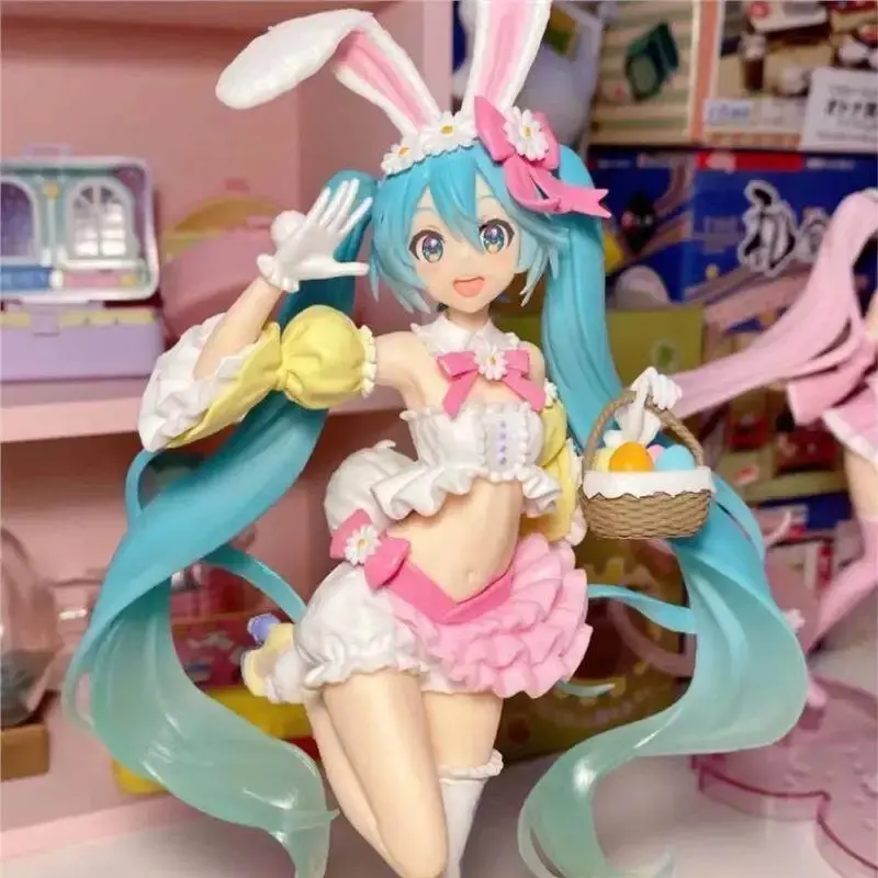 Cute anime-style Hatsune Miku figure with rabbit ears—an adorable PVC model statue perfect for desktop display or collecting, and a delightful surprise gift for girls.