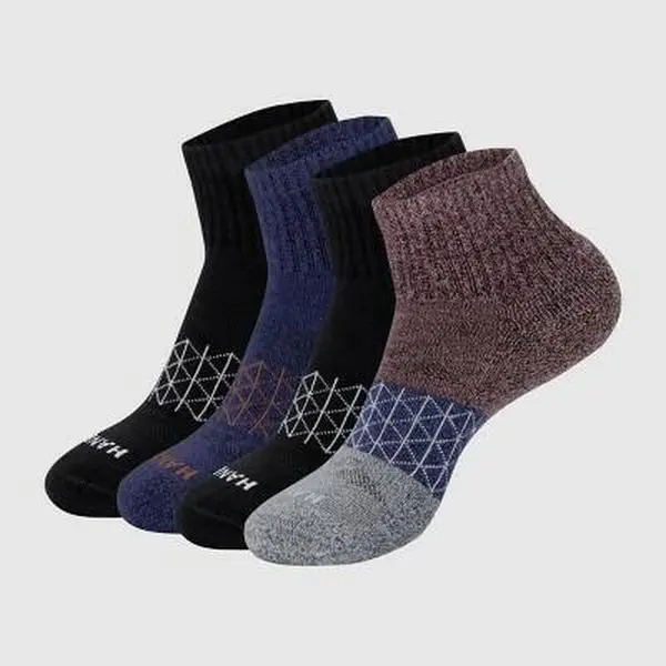 4 Pack Men's Cushioned Quarter Socks, Breathable Moisture-Wicking Fabric with Ribbed Arch Support, Y-Heel Pocket & Seamless Toe