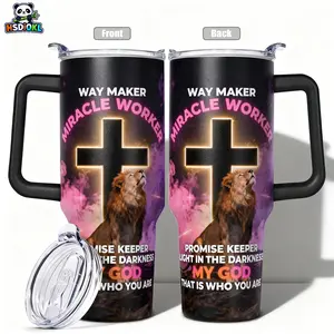 Stainless Steel Insulated Tumbler with Lid, 40oz 30oz 22oz 20oz 14oz, Double Wall Vacuum Insulated Water Bottle Hot Cold 24 Hours, Leakproof Travel Mug Way Maker Miracle Worker Lion Cross Gift for