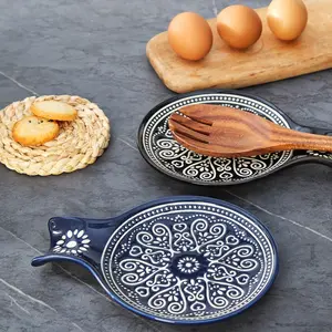 Ceramic Spoon Rest, Cooking Spoon Holder Large (Blue)