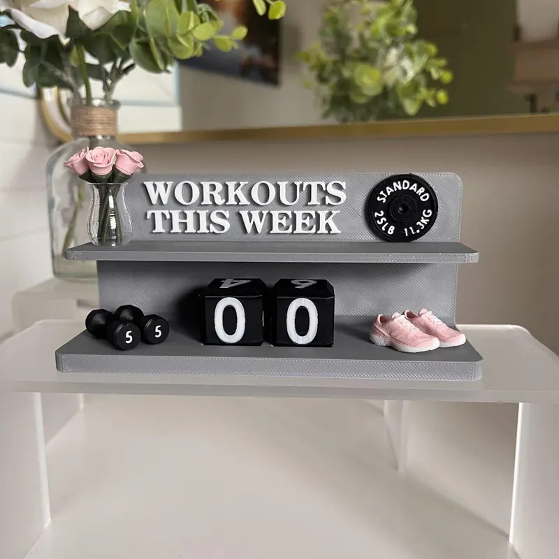 Gray Workout Counter with 2 Dice & 2 Mini Accessories for Weekly Fitness Tracking Motivational Tool for Consistency