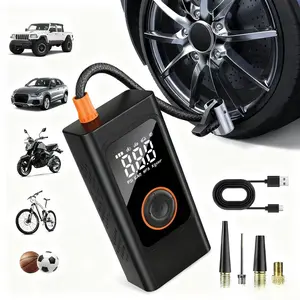 Portable 150 PSI Wireless Car Tire Inflator, Cordless Mini Air Compressor with Pressure Gauge & LED Light, Automotive Maintenance Tool for Auto, Motorcycle, Black Medium Bike Pump, Wireless Tire Inflator