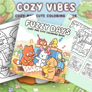 1PC FUZZY DAYS coloring book, featuring cute plush animal daily patterns, thick paper, stress-relief and relaxing drawing book, Valentine's Day gift, coloring book, for home leisure, parent-child interaction, adult coloring book, Doodle Books