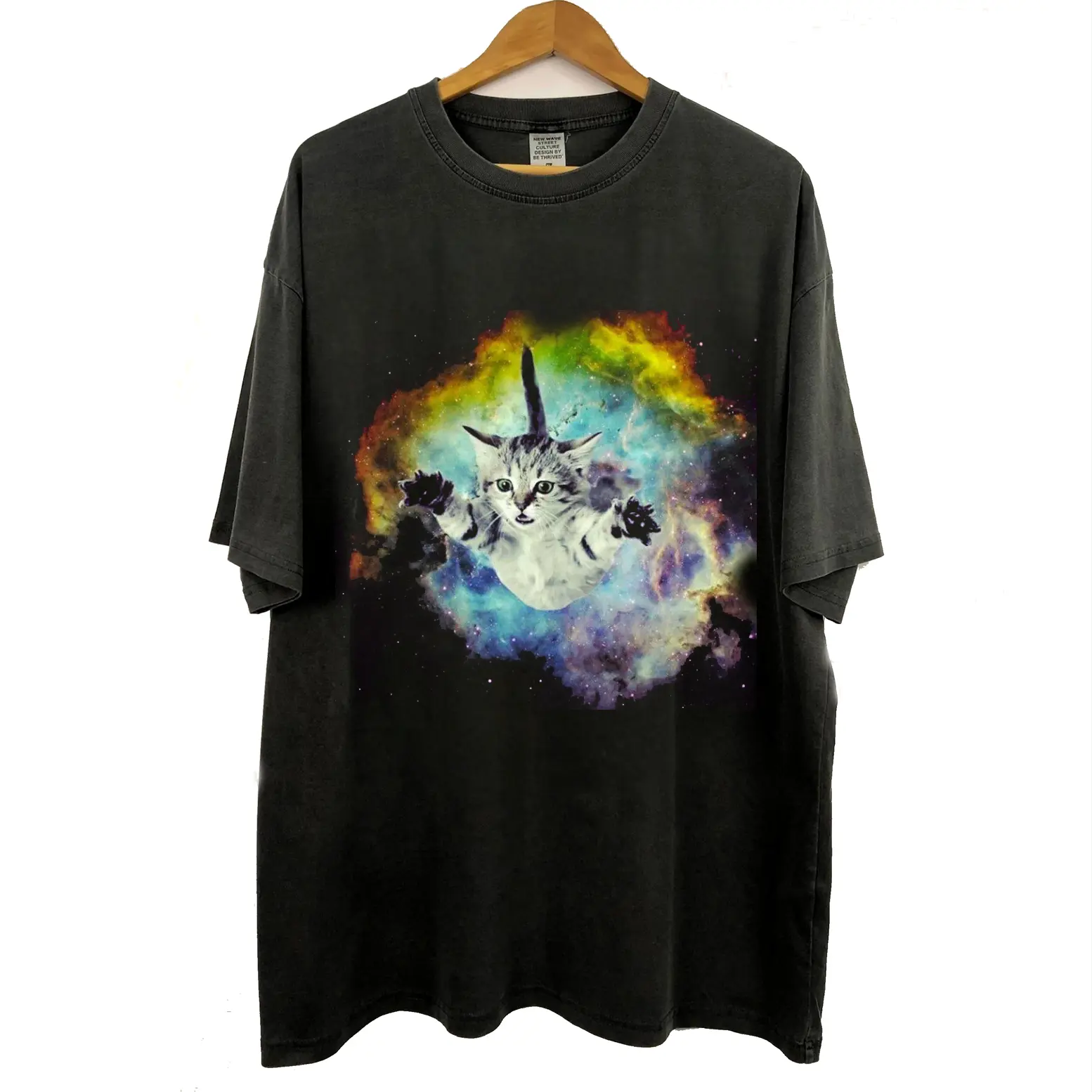 Cats Floating in Galaxy Vintage 90s T-shirt, Space Cat T-shirt, Animal Funny Gym T-shirt, y2k cute shirt, Comfort Colors Ivory Tee