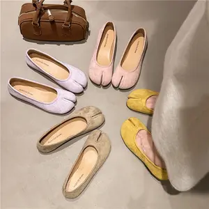 Light Mouth Yellow Single Shoes for Women Spring Autumn New French Retro Gentle Fairy Suede Mary Jane Flat Beanie Shoes Comfortable & Stylish