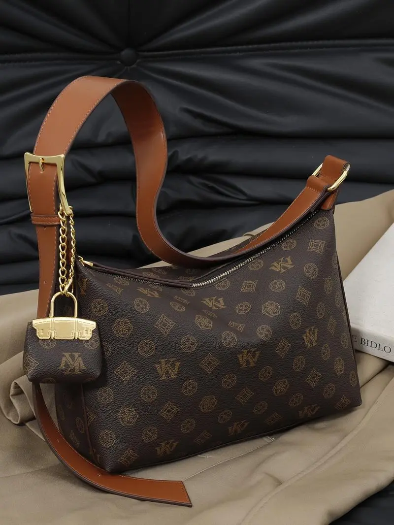 High-End  Classic Print Tote Bag Luxury PU Leather Large Capacity Commuter Crossbody Bag for Daily Use lightweight casual tote shoulder luxuryvintage crossbody bag high-quality daily commute bag Vintage Print Crossbody Bag