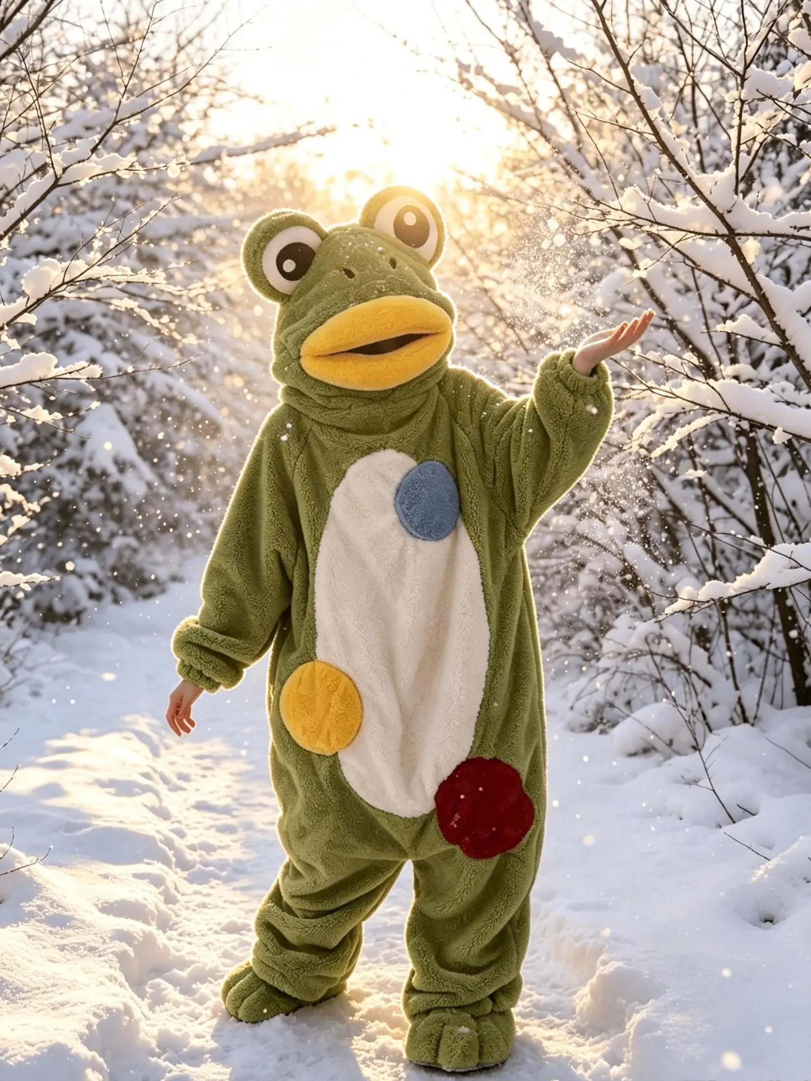 Women's Thick Flannel 1-Piece Sleepwear Set, 3D Large-Eye Cartoon Frog Design, Plush Autumn-Winter Cosplay Loungewear