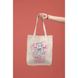 Pink Ghost Halloween Tote Bag, Halloween Candy Bag, Halloween Trick or Treat Bag, Halloween Ghost Tote, Halloween Tote