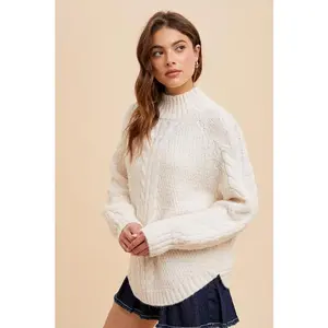 RORY Cable Knit Oversized Sweater WHITE