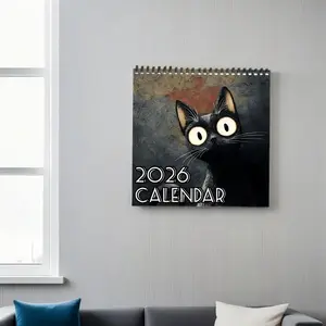 2026 Square Spiral Wall Calendar, 20.83x20.83 Cm Thickened Offset Paper, Monthly View, Daily Grid Layout, Easy-Hang Binding, English Dated Calendar, Wall Planner, Spiral Bound Planner, Doodle Typography Calendar