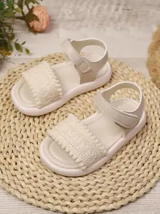 Girls' Summer Casual Breathable Flexible Sandals, Anti-Slip Soft Sole, Velcro Closure, Plush Trim, Textile Upper, Less Than Ankle Height, Open Toe Sandals