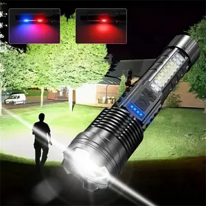 Strong light flashlight /buy more free shipping/Lighting more 1 Mile/Lasts 8 hours/7 modes USBrechargeable,/emergency lighting white laser flashlight with red and blue alarm lights and COB work light mountain climbing Outdoor family night road