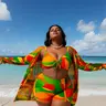 Women's Plus Size 3-Piece Tankini Swimsuit Set - Multicolor Ruched Swim Top, High Waisted Tummy Control Shorts, Sun-Shield Long Sleeve Rash Guard Cover Up, Adjustable Elastic Waistband, Stretchy Tie, Spandex, Machine Washable, for Pool Parties