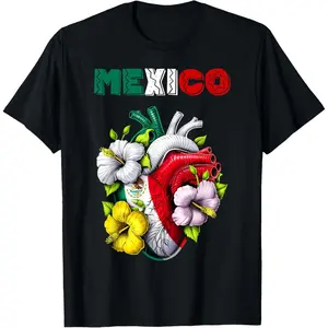 Mexico Mexican Flag Mexican Heritage Proud Mexican Casual Graphic Print Cotton T-Shirt