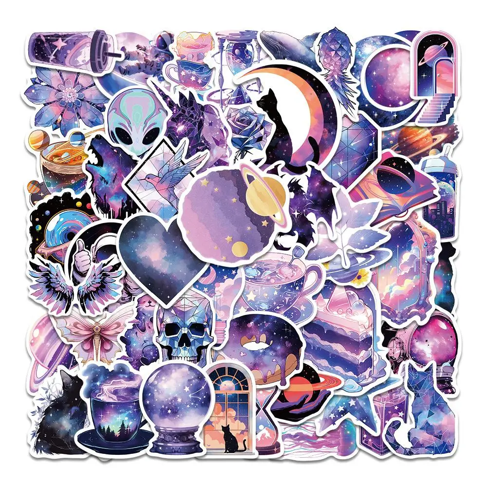 Cute Alien & Moon Pattern Car Graffiti Sticker, 50pcs Self Adhesive Car Body Decor Paper, Car Window & Mirror Decorative Sticker For Car Motorcycle Bi
