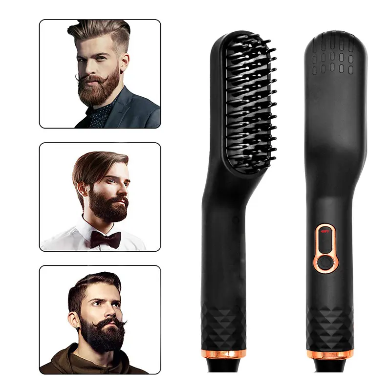 CESTVEEL Luxury Ionic 3-in-1 Beard & Hair Straightener Brush Kit - Men's Beauty Products with Oil, Balm, Guide E-Book, Gift Box - Hair Styling Straightening Tool (Birthday, Christmas Stocking Stuffers)
