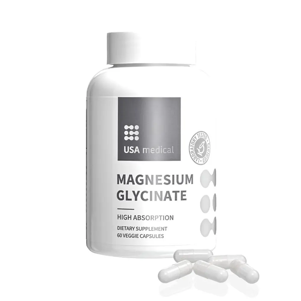 USA Medical Magnesium Glycinate - High Absorption for Deep Sleep & REM Sleep, Muscle Relaxation, Nerve Function, and Stress Relief - Essential Mineral Support Magnesium Bis-Glycinate for Over 300 Bodily Processes | 60 Capsules