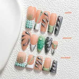 CuraTique Summer Collection | 3D Metal Wave | 10-Piece Set  100% Handmade Nail Stickers, 3D Gel Nails, Reusable Nail Decorations | 2026 SpringNails | Holiday | The Perfect Nail Art for Vacations | Birthday Parties&Gift-Giving