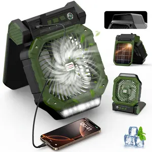 Solar Rechargeable Camping Fan, LED Light Battery Operated 4-Speed Timer, Cordless Hanging Hook for Tent Travel Beach Hiking Father’s Day Present,Party event supplies