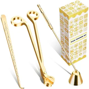 Candle Wick Trimmer, Candle Snuffer and Wick Dipper & Candle Accessory Set, 3 in 1 Candle Care Kit for Candle Lover (Gold)