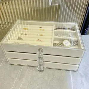 Jewelry Storage Box, Clear Jewelry Organizer with Drawer, Jewelry Display Box, Dustproof Storage Box, Durable Storage Organizer, Home Organizer for Earrings, Rings, Bracelets, Necklaces, Stackable Organizer, Dressing Table Storage