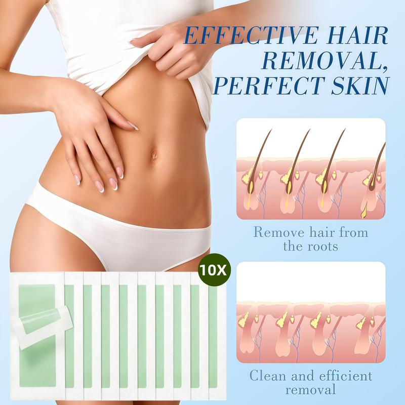 10PCS Wax Strips for Hair Removal, 1-Minute Hair Removal Waxing Kit for Women, Double-Sided Design Wax Strip for Face Arms Legs Chest Back Bikini/Brazilian Full Body Waxing Strips & 2 Oil Wipes - Easy to Use