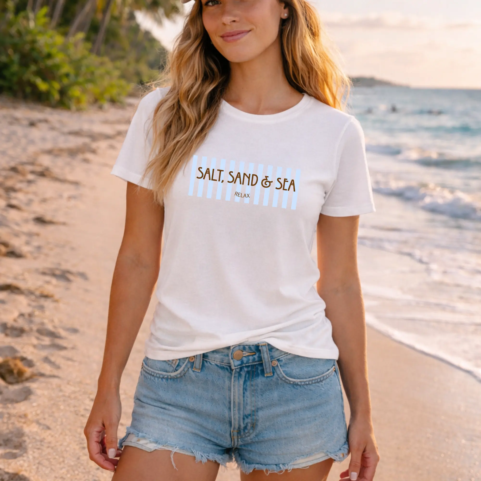 Salt Sand & Sea Menswear Men's Soft Ribbed Round Neck Graphic Tee, Casual Striped Short-Sleeve Crewneck Made of Lightweight Airlume Cotton Jersey Knit