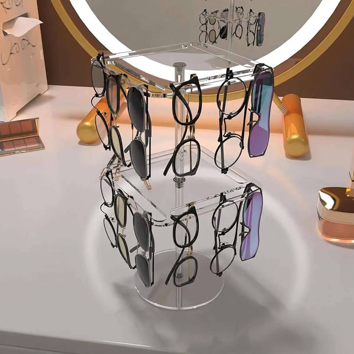 Acrylic Sunglasses Display Stand, 1 Count Multi-layer Desktop Glasses Storage Rack, Glasses Display Stand for Shopping Mall, Clear Display Stand