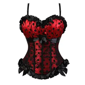 Women's Bustier Corset Sexy Satin Lace up Trim OverbustWaist Cincher Corsets shapewear Top 2796-D1