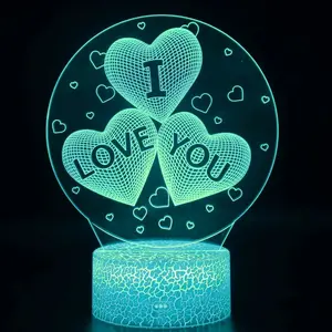 3D LED Night Light for Weddings Home Room Decor Table Lamp with Remote Control 16-Colors Automatic Color Changing Novelty Love Valentine's Day Gifts Energy Efficient Touch Button Power Switch