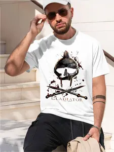 GLADIATOR 2026 new model Black/White Tee Stylish & Comfortable Loose Crew Neck Short Sleeve T-shirts Versatile On Trend Eye Catching Printed Graphic Casual Tee for Daily Wear Outings & Leisure