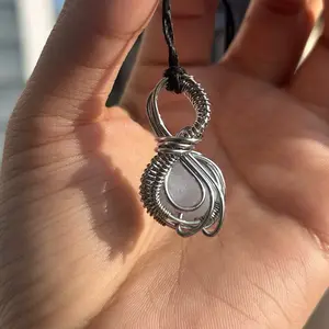Silver copper wire wrapped blue lace agate