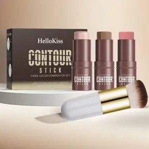 Beginner Makeup Set, Creamy Texture Smooth Blush Stick Highlighter Contour Brush Kit, Makeup Brush Full Set, Waterproof Long-Lasting Non-Greasy Finish