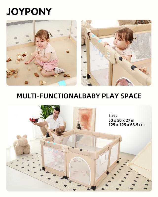 Baby Playpen With no Mat, 50X50 in Playpen for Babies and Toddlers, Play Pen for Kids, Play Pens for Babies and Toddlers for Apartment, Indoors Play Yard with Soft Breathable Mesh (Beige)