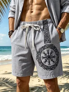 2026 New European and American Men's Hawaiian Summer Bamboo Fiber Loose Fit Casual Sports Print Beach Shorts