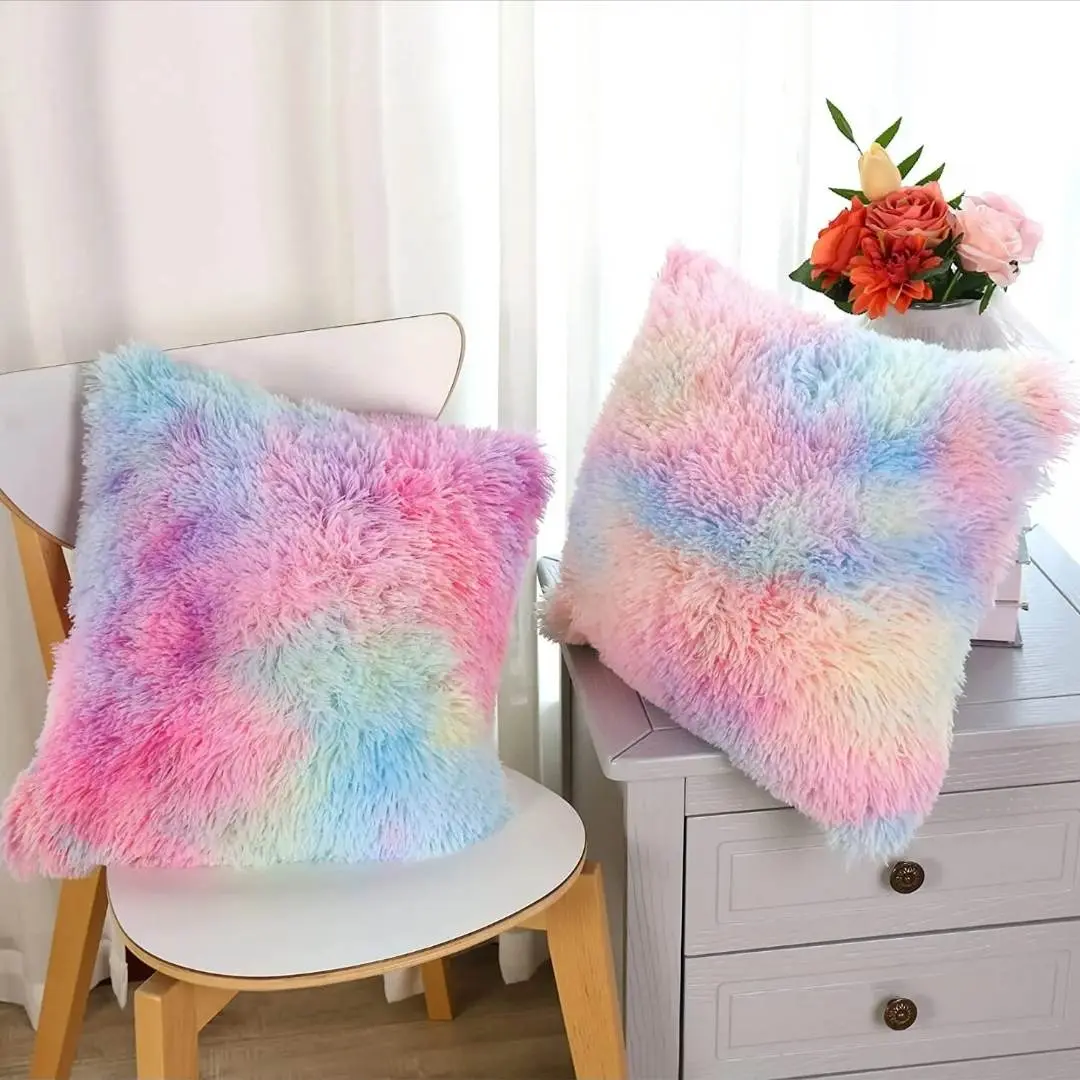 Cozy 2-Pack Super Soft Tie-Dyed Faux Fur Cushion Slipcovers, 18x18in Polyester Machine-Washable Modern Covers with Color-Matching Invisible Zippers for Removable Cushions, Machine-Washable Cushion Covers