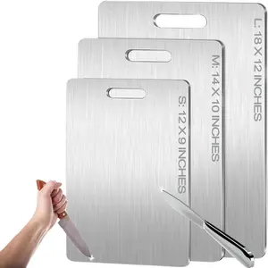 3-Piece Premium Stainless Steel Cutting Board Set – Non-Porous, Hygienic & Dishwasher Safe – Ideal for Meat, Vegetables & Daily Kitchen Prep (Made in USA)