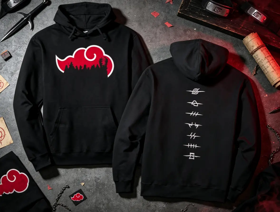 Naruto Shippuden Akatsuki Silhouette Themed Anime Pullover Hoodie Throw
