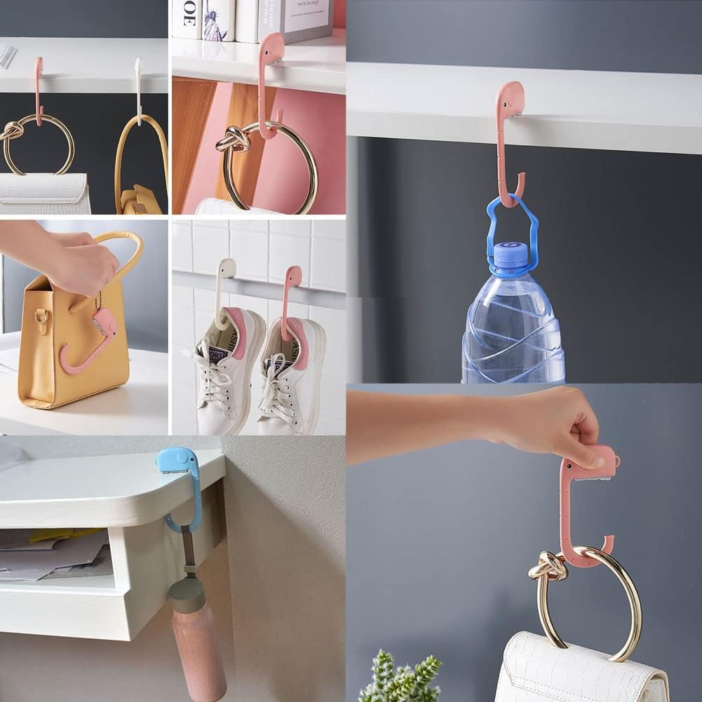 Desk Hook Purse for Table, Portable Shopping Bag Holder Hooks 3 PCS Cute Creative Elephant Shaped Under Shelf Used to Hang Handbags School Bags Backpack Decorate, White，blue，pink