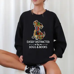 Easily Distracted By Dogs And Books Shirt, Book Lover Gift, Reader T-shirt, Bookish Shirt, Dog Themed Gift
