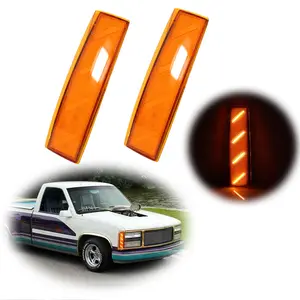 2pcs Amber Lens LED Front Side Marker Corner Light For 1988 1989 1990 1991 1992 1993 GMC C1500 C2500 C3500,Replace OEM 5975200, 5975199; GM2551141, GM2550141