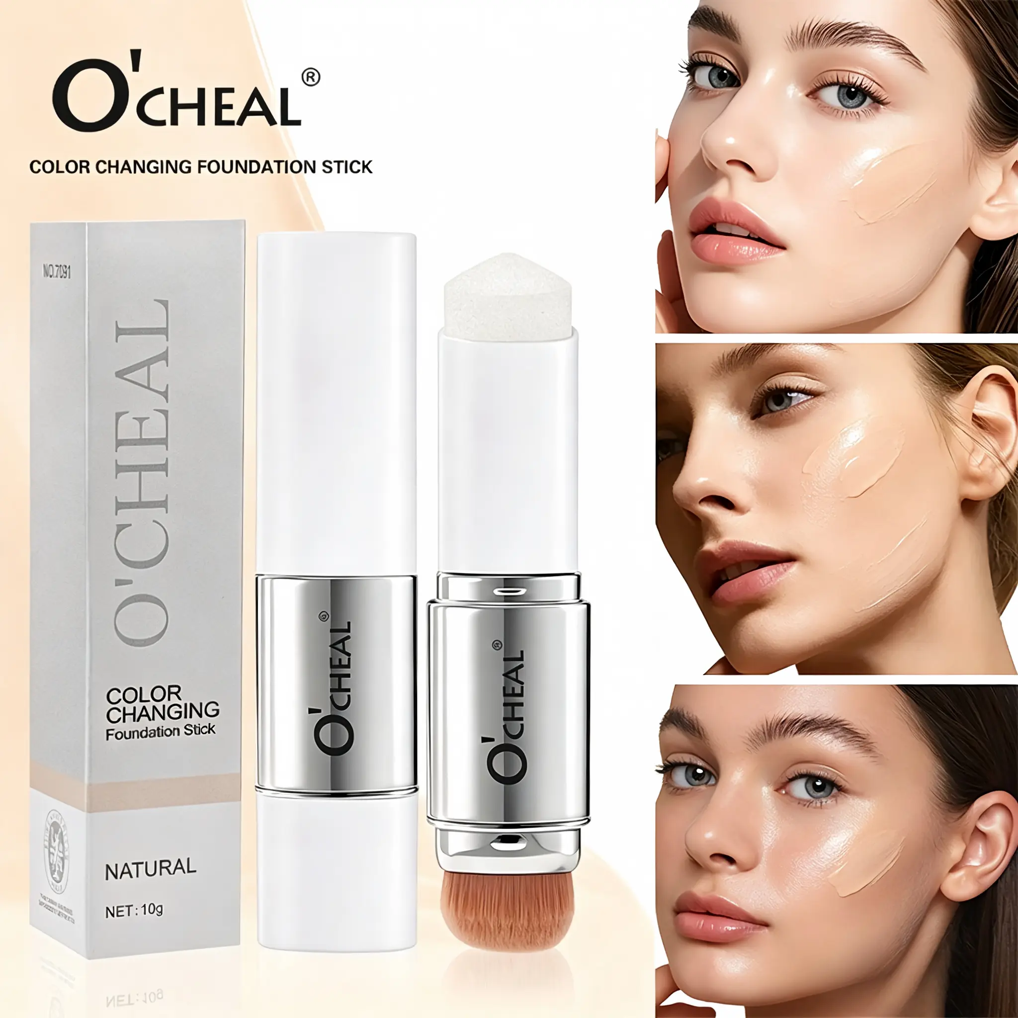 2-In-1 Color-Changing Foundation-Concealer Stick, Waterproof, Sweatproof, Moisturizing, Buildable Coverage, Medium Shade, Lightweight, Long-Lasting, Suitable for All Makeup Product