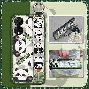 Waterproof Kickstand Phone Case For TCL 50 5G Wrist Strap Soft case Cartoon Anti-knock Back Cover Fashion Design Cute panda Shockproof Anti-dust Durable Silicone Dirt-resistant