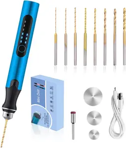 3-Speed Cordless Mini Drill Pen With 8 Small Drill Bits,Rechargeable Electric Hand Drill Pin Vise, Drill Set For  Making,,Plastic,,Keychains DIY (BLUE)